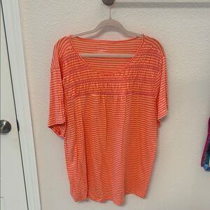 Talbots Orange Striped Short Sleeve Top